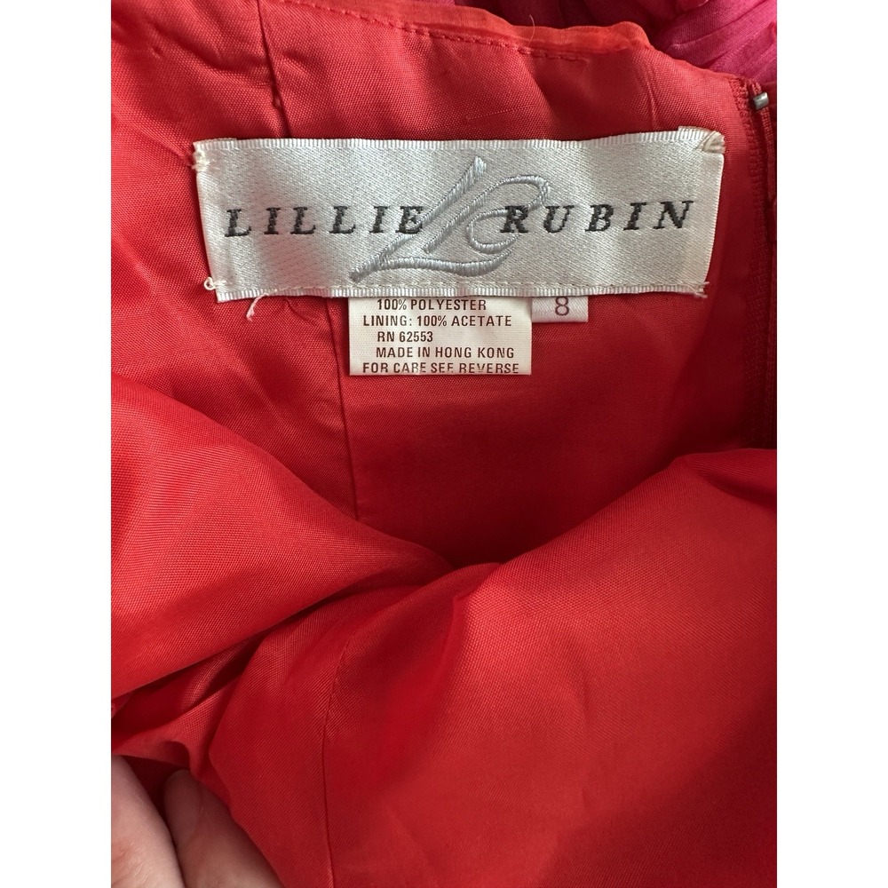 Ombre Pink Orange VTG LILLIE RUBIN Ruched Pintuck Party Dress , Sz: 8 (b46) - Picture 4 of 4